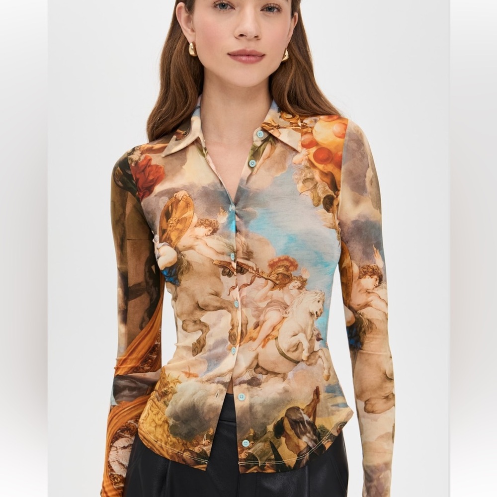 Alice + Olivia JADE MESH BUTTON DOWN in Renaissance Fair - Small - New With Tags